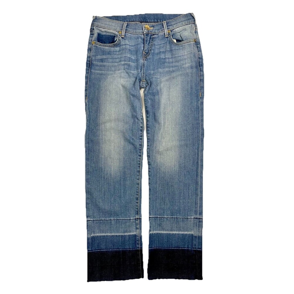 True Religion Jeans Womens 28 Relaxed Straight Distressed Ombre Raw Hem USA Y2K